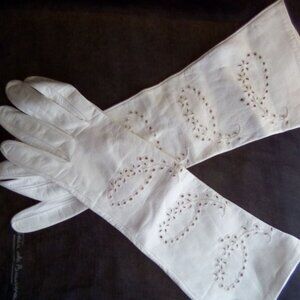 Lot VTG White Leather Gloves Mardane Bag with Coin Purse Liberty Silk Scarf